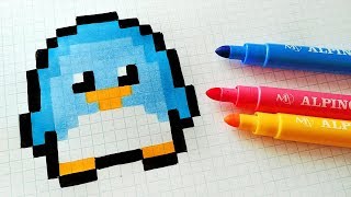 Handmade Pixel Art  How To Draw Kawaii Penguin pixelart [upl. by Guod]