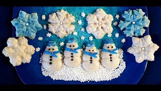 Glazed Shimmering Snowman and Snowflake Cookies Baking with Impress Recipe In Description [upl. by Eedissac]