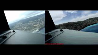 real vs fs2004 approach on Madeira 737 fixed camera in nose window twin views [upl. by Scutt]