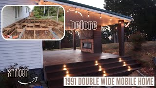 MOBILE HOME DREAM PORCH REVEAL  EXTREME start to finish double wide mobile home deck makeover ep7 [upl. by Anetsirhc]