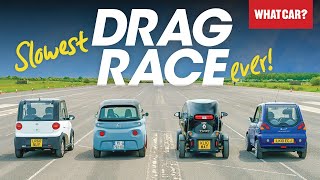 DRAG RACE Citroen Ami vs Renault Twizy amp more – mini electric car battle  What Car [upl. by Nirroc]