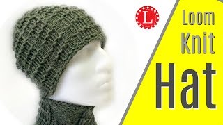 LOOM KNIT Mens Hat Brimless Pattern w Waffle Stitch Project Loomahat [upl. by Otecina456]