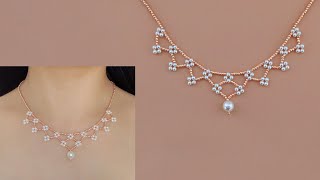 DIY Beaded Lace Necklace with Pearls and Seed Beads How to Make Beaded Jewelry Beading Tutorial [upl. by Manfred681]