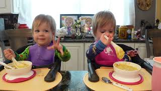 Twins try chicken corn chowder [upl. by Norrat]