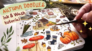 Cute Mini Fall Doodles Watercolor Tutorial [upl. by Monaco]