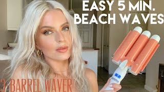 EASY 5 MIN SOFT BEACH WAVES3BARREL WAVER TUTORIAL [upl. by Anana893]