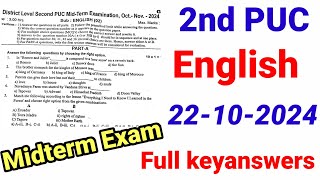 2nd PUC English Midterm Question Paper 2024 Keyanswers Kseab [upl. by Gader]