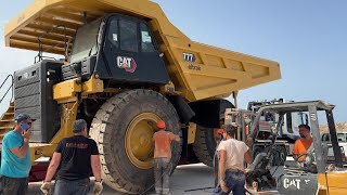 Transporting And Delivering Two Brand New Caterpillar 777 Dumpers To Papaioannou Group  4K [upl. by Aser571]