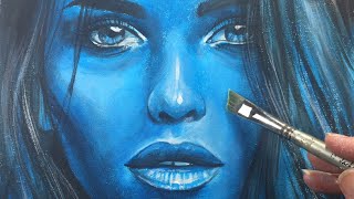 PORTRAIT IN BLUE  Acrylic Painting  Three colours [upl. by Atiuqrahs]