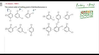 The correct order of melting point of dichlorobenzenes is [upl. by Aihsenod]