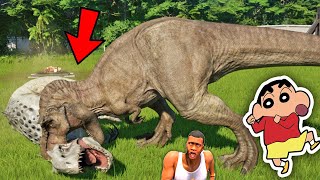 TREX amp INDOMINUS REX Eating HUMANS in Jurassic World Evolution  TREX vs INDOMINUS REX w SHINCHAN [upl. by Tsenre624]