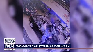 Surveillance video shows Chicago woman’s vehicle being stolen during car wash [upl. by Nerag]