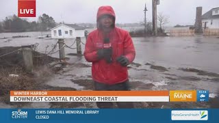 STORM CENTER Floodwaters crest banks at Winter Harbor before high tide hits [upl. by Morrison]