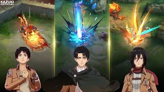 ALL 3 UPCOMING MLBB x ATTACK ON TITANS SKINS  MIKASA  LEVI  EREN  AOT SKIN REVIEW [upl. by Annasor430]