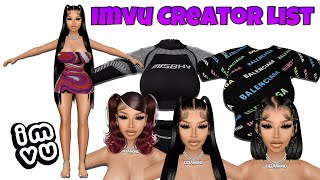 Imvu Creator List  Outfit Ideas  Vendor List  Shop With Me  More [upl. by Eselrahc92]