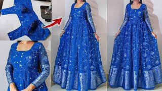 Princess cut long gown cutting stitching for beginners  long dressfrockdress cutting stitching [upl. by Jazmin714]