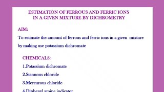 Estimation of ferrous and ferric ions in mixtureDetermination of ferrous and ferric ions inmixture [upl. by Anahsar]