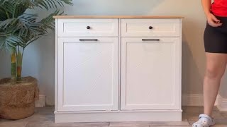 Vabches Trash Cabinet Double Trash Can Dog Proof Tilt Out Trash Bin Holder Review [upl. by Lakim]