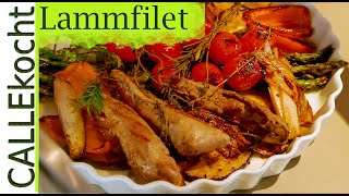 Lammfilet aus der Grillpfanne  Rosa gebraten  Rezept [upl. by Dita]