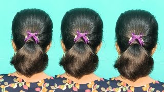 Easy Khopa Hairstyle With Saree  How To Make Khopa Hairstyle  Low Bun Hair Tutorial For Short Hair [upl. by Nahshun]