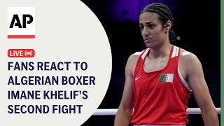 LIVE Fans react to Algerian boxer Imane Khelifs fight at the Paris Olympics [upl. by Eenej]