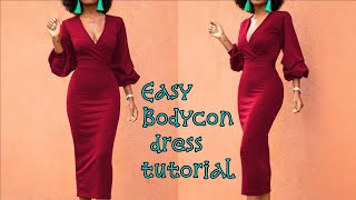 Easy bodycon dress cutting and stitching tutorial Beginners friendly [upl. by Maretz676]