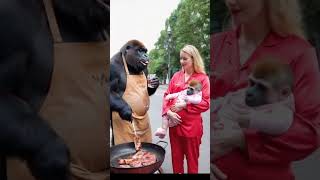 funny a happy family consisting of a European white woman a male gorilla a baby gorilla [upl. by Jerald]