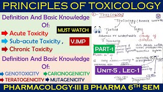 Principles of Toxicology  Acute  Sub acute amp Chronic Toxicity I Genotoxicity  pharmacology  U5 [upl. by Garnes]