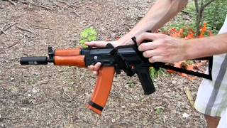 Cybergun AIRSOFT AKS74U fully liscenced full metal and real wood review and shooting [upl. by Nlyak]