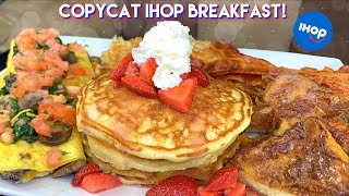 HOW TO MAKE IHOP CHEESECAKE PANCAKES SPINACH amp MUSHROOM OMELETTE  FRENCH TOAST  HASH BROWNS [upl. by Terhune]