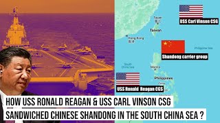 Chinese carrier Shandong pressed in by the two US Carrier Strike groups [upl. by Taka566]