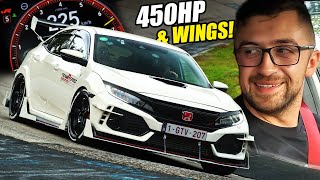 CRAZY BIKER amp 450hp Honda Civic Type R FK8  Nürburgring [upl. by Conchita]