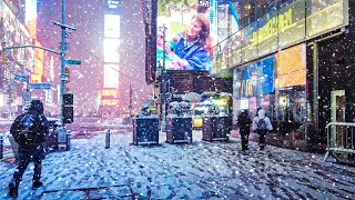 NYC 4AM Snow Walk  42nd Street Times Square 57th Street 5th Avenue Rockefeller Center [upl. by Meletius129]