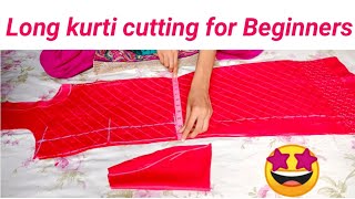 लोंग कुर्ती कट्टिंग Diy Stright cut long kurti Cutting step by steppart 1 full totoriyal in hindi [upl. by Siekram]