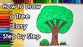 How to Draw a Tree Easy Step by Step  Kids Coloring Pages [upl. by Safoelc]