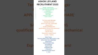 ASHOK LEYLAND RECRUITMENT 2023 [upl. by Nylhsa]