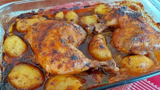 Coxa e Sobrecoxa de Frango Assado com Batatas e Cebolas [upl. by Esil]