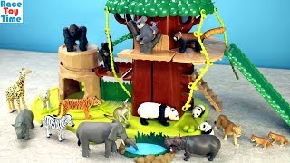 Safari Treehouse Adventure Playset Ania Animals Toys Video [upl. by Abeu273]