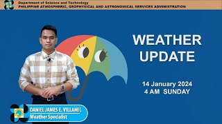 Public Weather Forecast issued at 4AM  January 14 2024  Sunday [upl. by Anauqed]