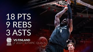 Deandre Ayton 18 pts 9 rebs 3 asts vs Finland 2024 Olympic Qualis [upl. by Annekcm]