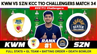 SZN vs KWM  SZN vs KWM Prediction  SZN VS KWM 34TH KCC T10 Challengers CUP [upl. by Nilsoj]