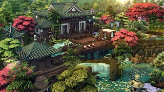 Asian waterfall house  The Sims 4 Speed build [upl. by Eliga523]