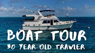 TRAWLER LIVING  Marine Trader 47 Tradewinds  New Boat Name amp Boat Tour  Life on a Trawler [upl. by Jone]