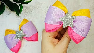 An easy way to make tricolor hair bows  DIY Bows for Hair  Ribbon Embroidery tutorial hairbows [upl. by Faruq]