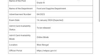 WBPSC Food SI Admit Card 2023 Exam Date amp Details [upl. by Ardnajela]