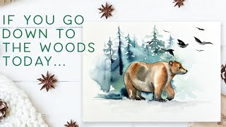 Easy Watercolour Bear In the Forest [upl. by Eilloh]