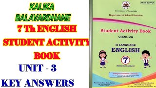 7th English Student Activity Book key answers Unit 3  Kalika Balavardhane learneasilyhub [upl. by Balas]