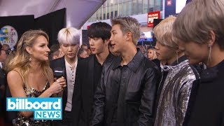 Celebs Obsess Over BTS on AMAs Red Carpet Niall Horan Marshmello amp More  Billboard News [upl. by Vlad51]