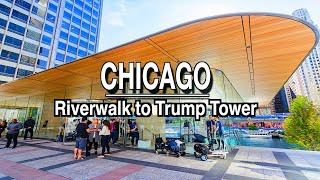 Chicago River Walk to Michigan Avenue to Trump International Tower  5k 60 City Sounds [upl. by Nic78]