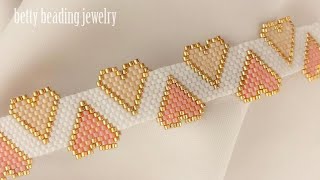 How to make Beaded bracelet with hart❤ design seedbeads jewelry tutorials [upl. by Adrell599]